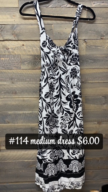 #114 MEDIUM WHITE/BLACK FLORAL DRESS
