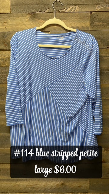 #114 LARGE BLUE STIPPED PEPTITE TOP