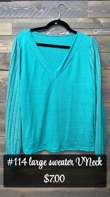 #114 LARGE BLUE V-NECK SWEATER