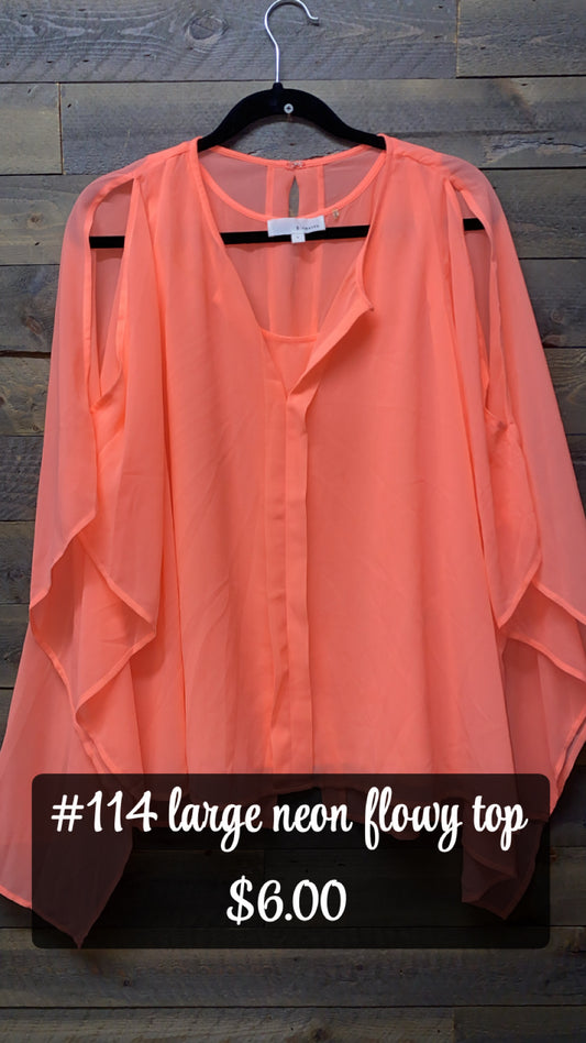 #114 LARGE NEON ORANGE FLOWY TOP