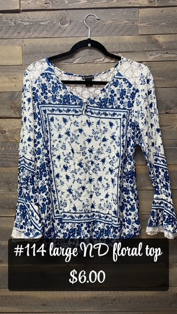 #114 LARGE ND BLUE FLORAL TOP