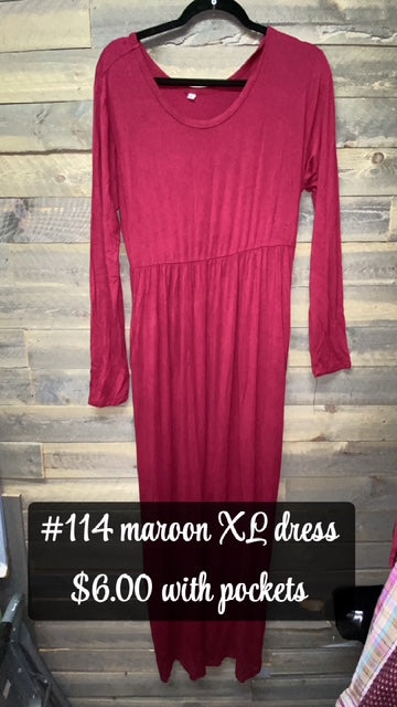 #114 XL MAROON DRESS W/POCKETS