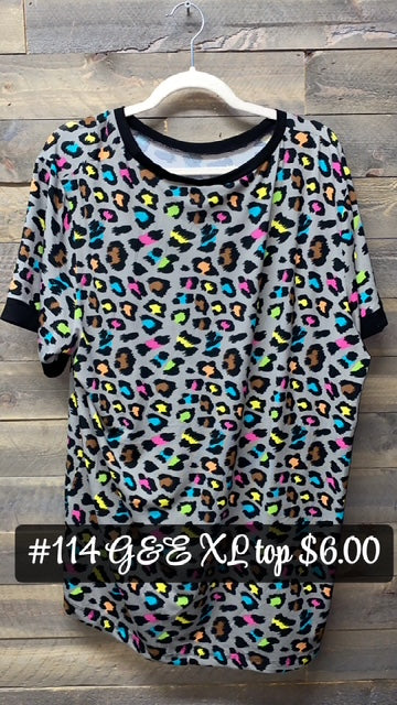 #114 XL G&E COLORFUL LEOPARD TOP