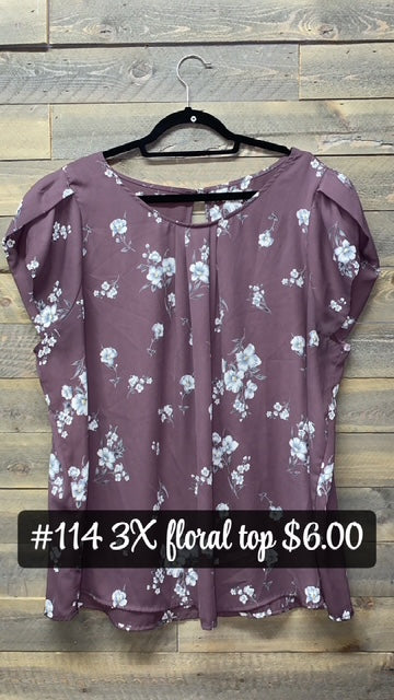 #114 3X PURPLE FLORAL TOP
