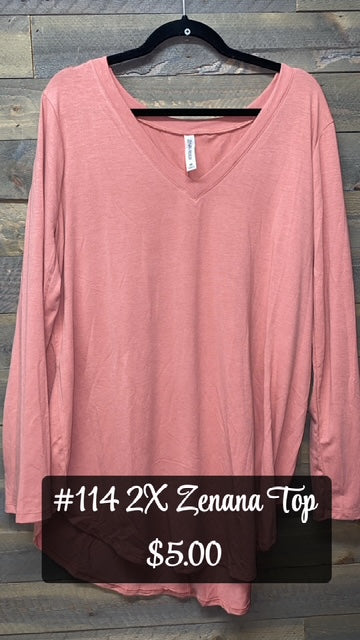 #114 2X ZENANA PINK VNECK LS