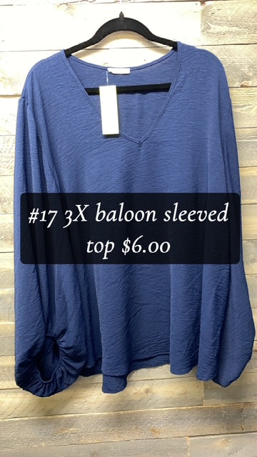 #17 3X BALLOON SLEEVED NAVY TOP