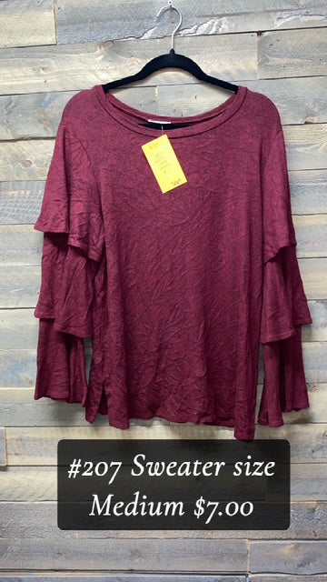 #207 MEDIUM MAROON RUFFLE SLEEVED TOP