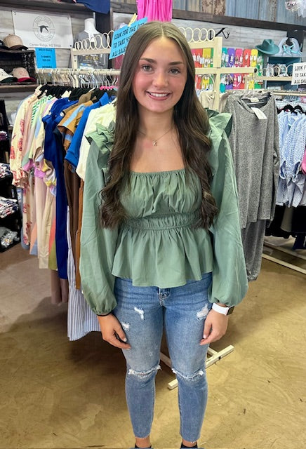 CC SAGE GREEN RUFFLE TOP