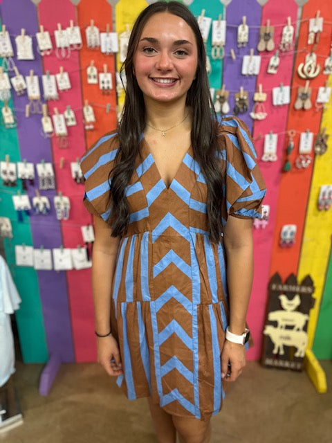 CC BROWN & BLUE STRIPPED DRESS