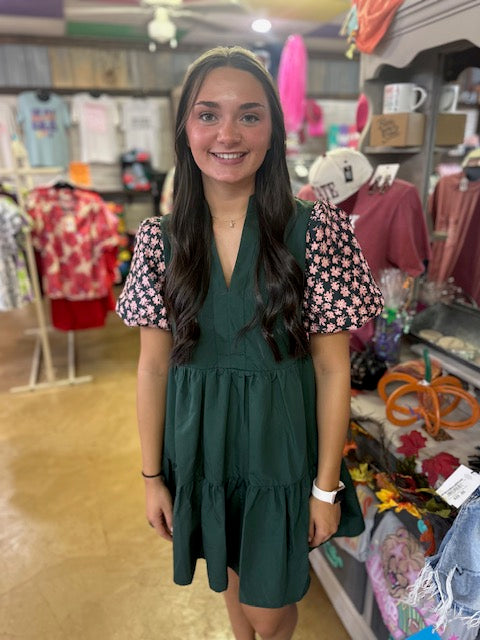 CC PINK FLORAL PUFF SLEEVED DRESS