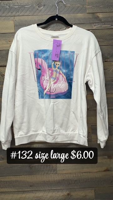 #132 LARGE WHITE BARBIE SWEATSHIRT
