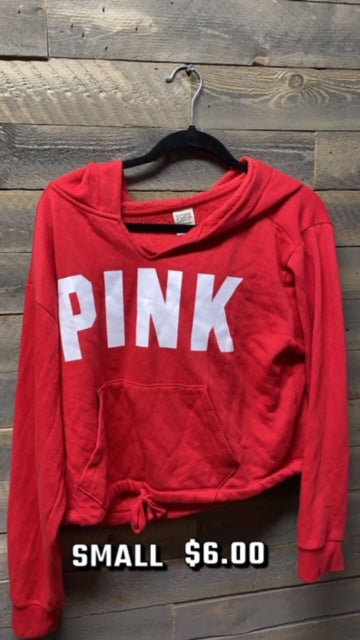 #57 PINK BRAND RED HOODIE SMALL 4/1