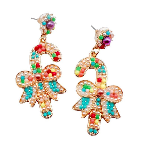 Bow Candy Cane Earrings R32