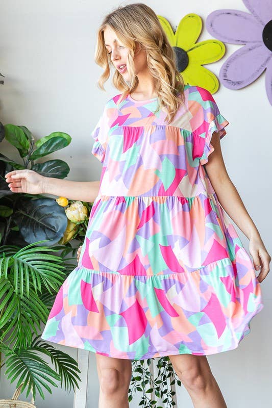 MULTI PRINT TIERD DRESS