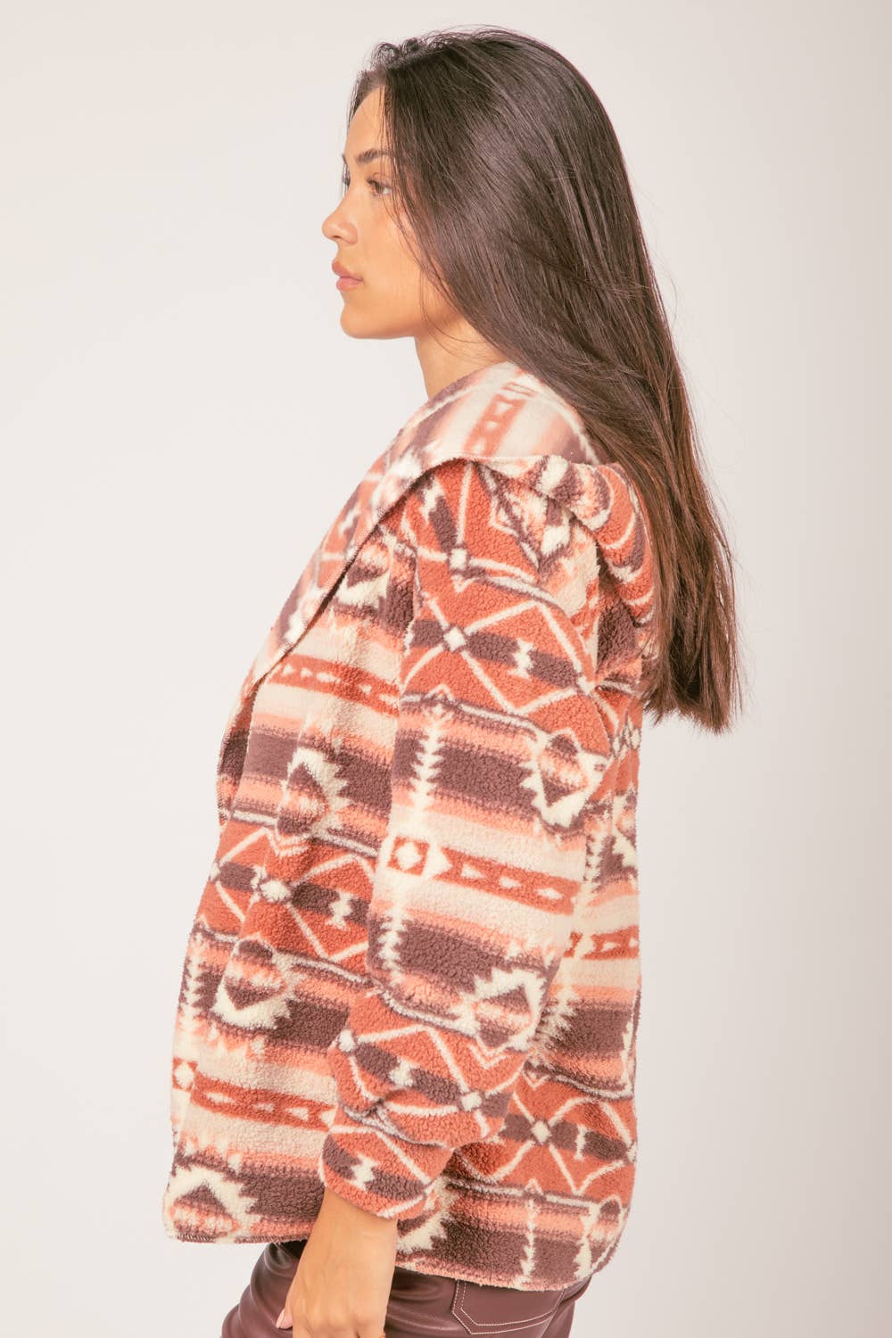 Aztec Tribal Print Hooded Fleece Jacket