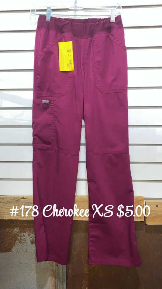 #178 XS Cherokee Maroon Scrub Pants