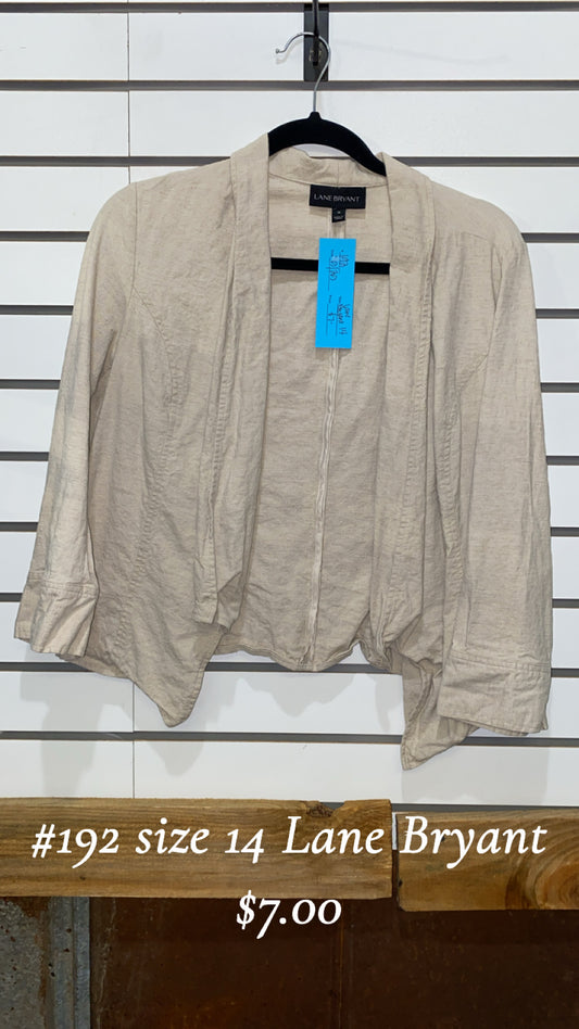 #192 Size 14 Lane Bryant Linen Jacket