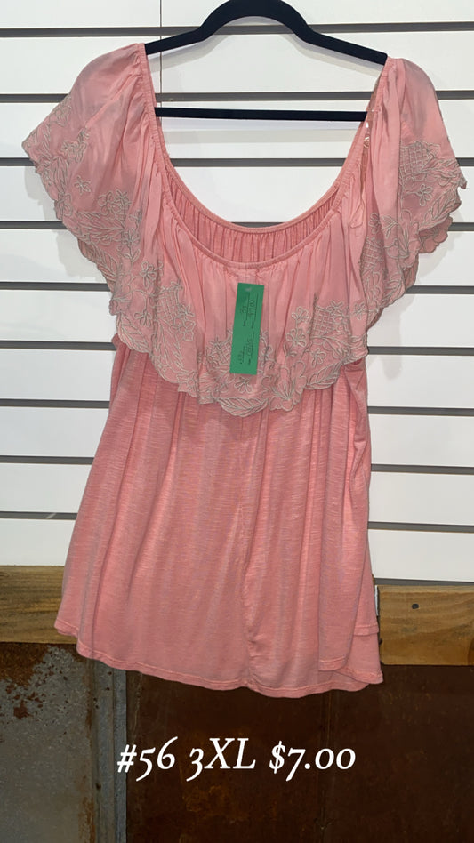 #56 3X Pink Off Shoulder Top