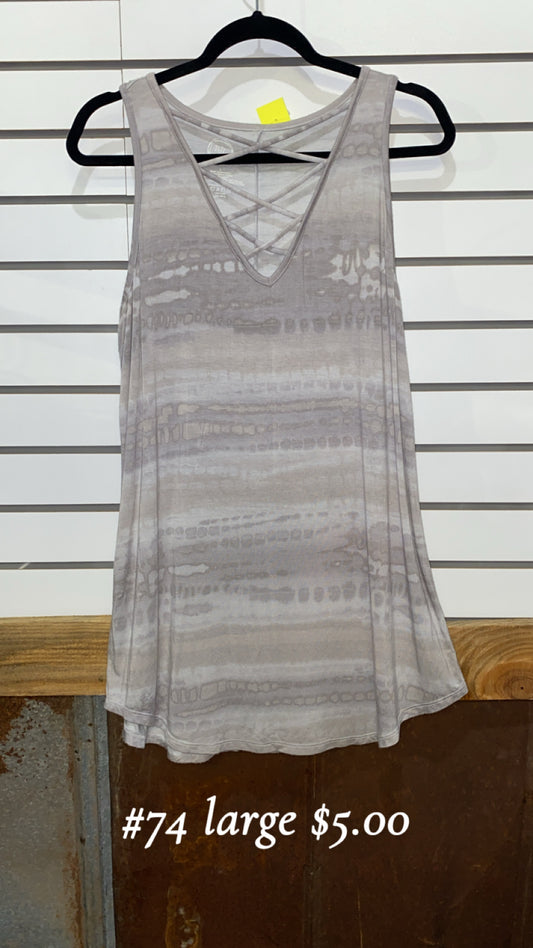 #74 Large Grey Criss Cross Tank