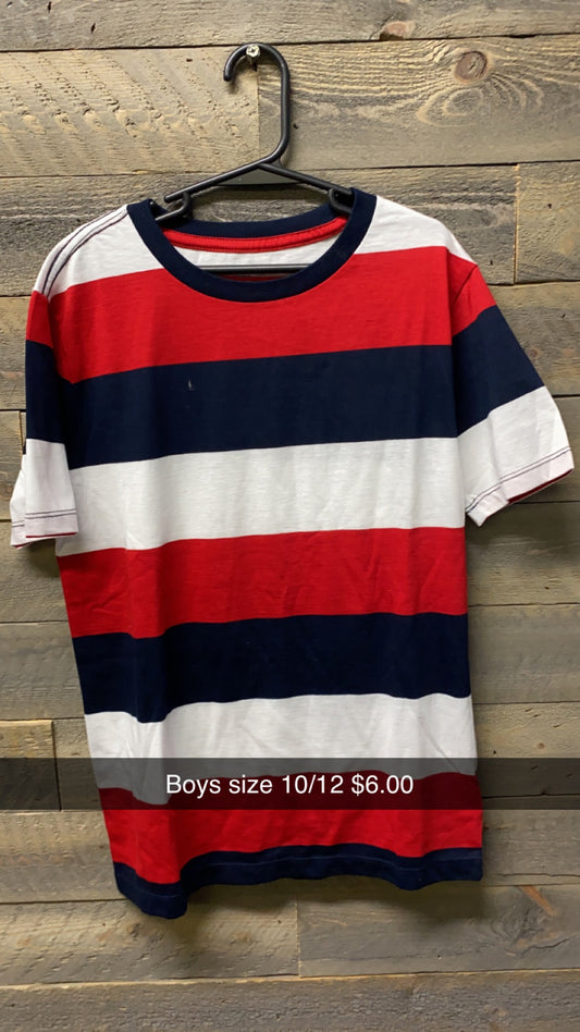 #144 Boys Red/Navy/White Tee Size 10/12