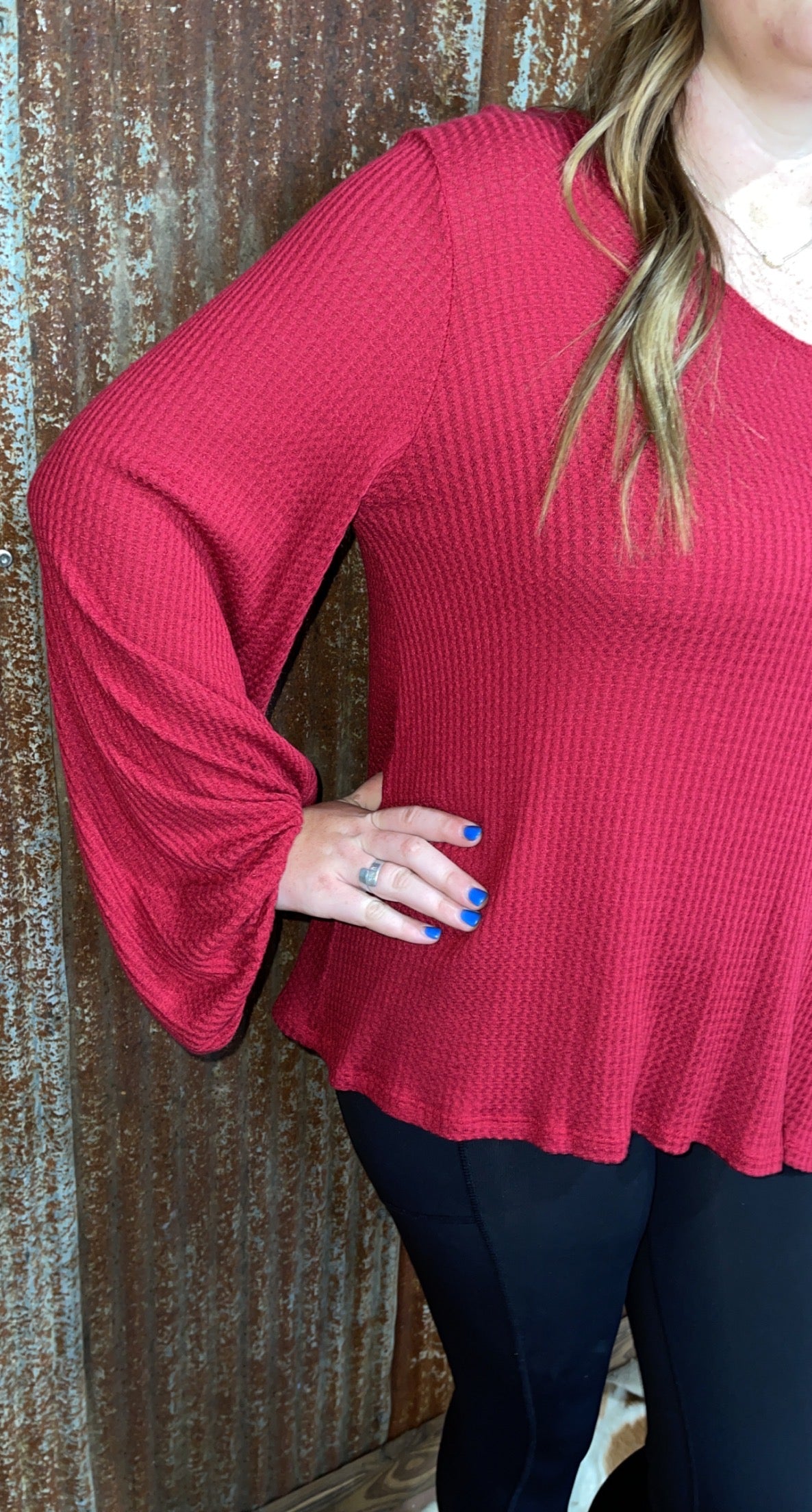 Red Bubble Sleeve Top