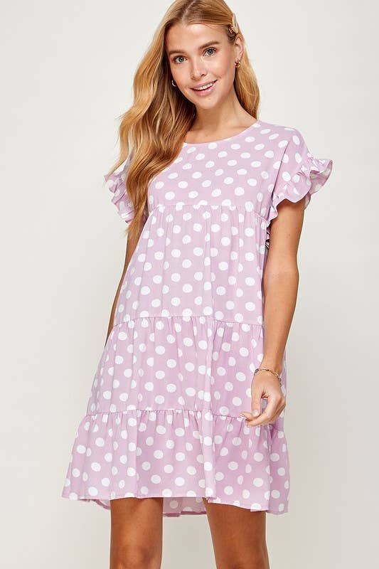Polka Dot Print Ruffle Sleeve Babydoll Dress