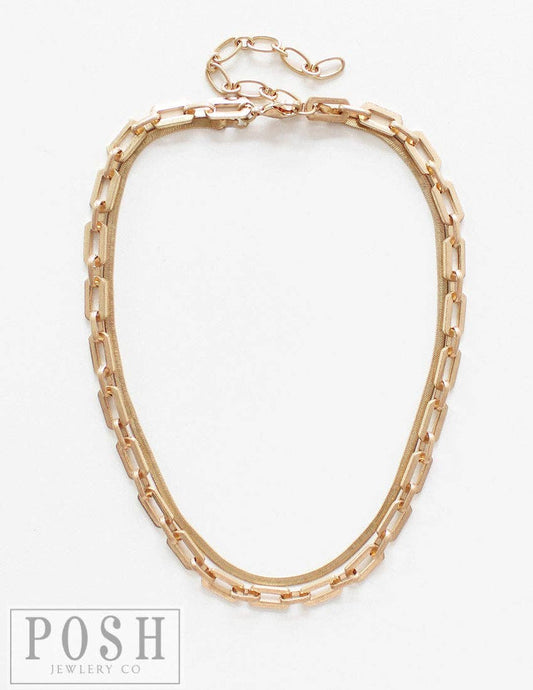9PN056G 2-strand Snake and Link Chain Necklace