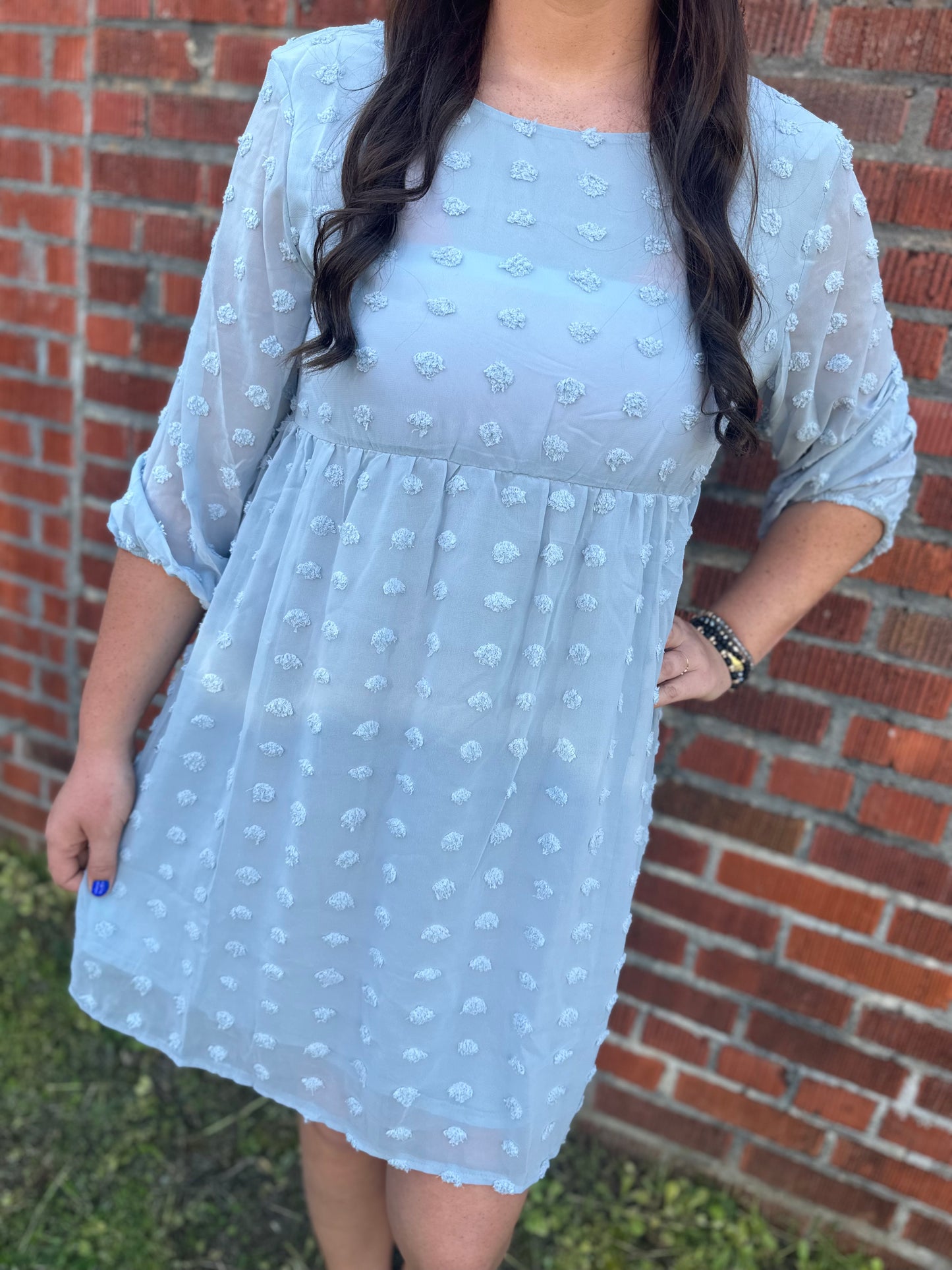 DOT TEXTURED SEMI SHEER SHORT DRESS