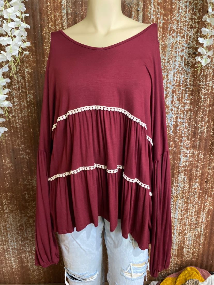 Plus Maroon Puff Sleeve